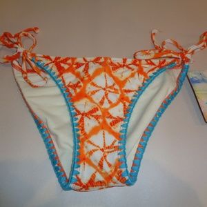 Hobie Size Small ESTILO HS3BE94 Orange Blue New Womens Side Tie Bikini Bottom